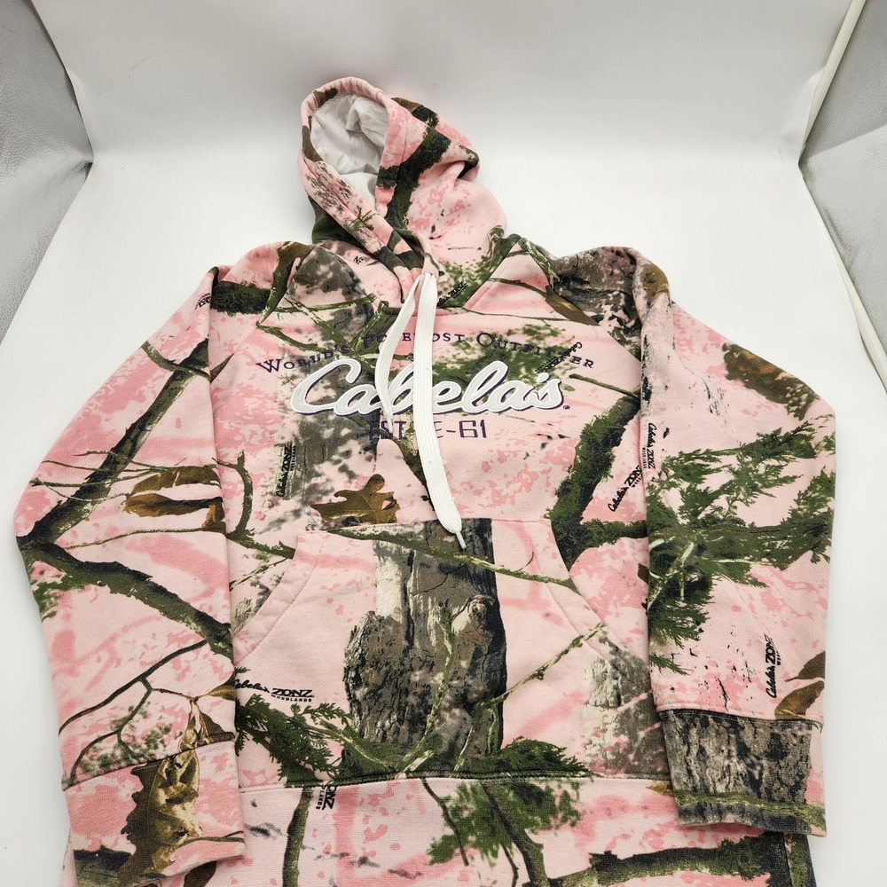 Cabela's Camouflage Hoodie All Over Print Camo Embroidered Pink Women's Sz Small